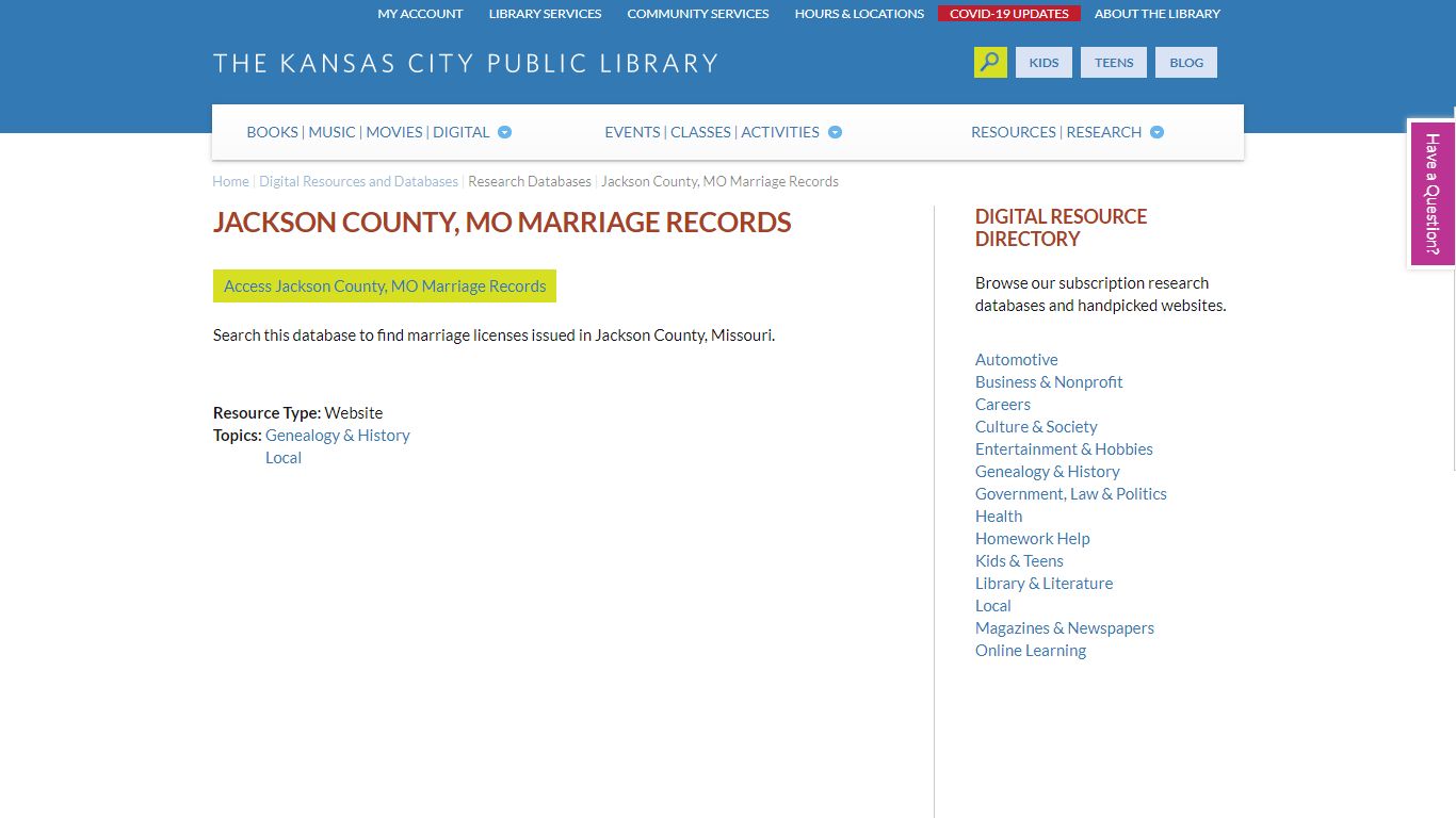 Jackson County, MO Marriage Records - Kansas City Public Library