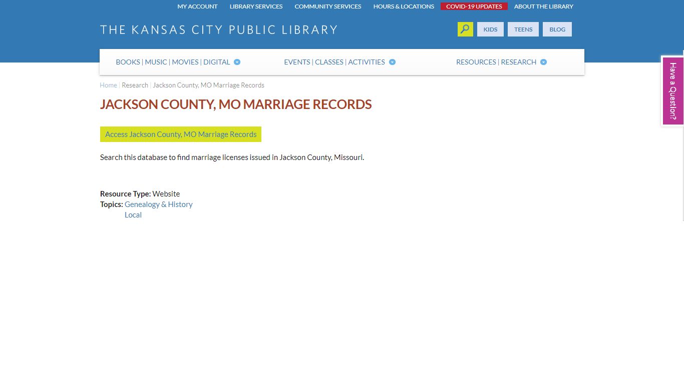 Jackson County, MO Marriage Records | Kansas City Public Library